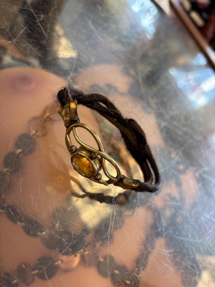 1800s Mourning Citrine Glass Hair Bracelet product image
