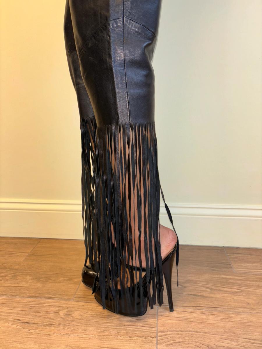 90s Chantal Thomass Leather Fringe Pants product image