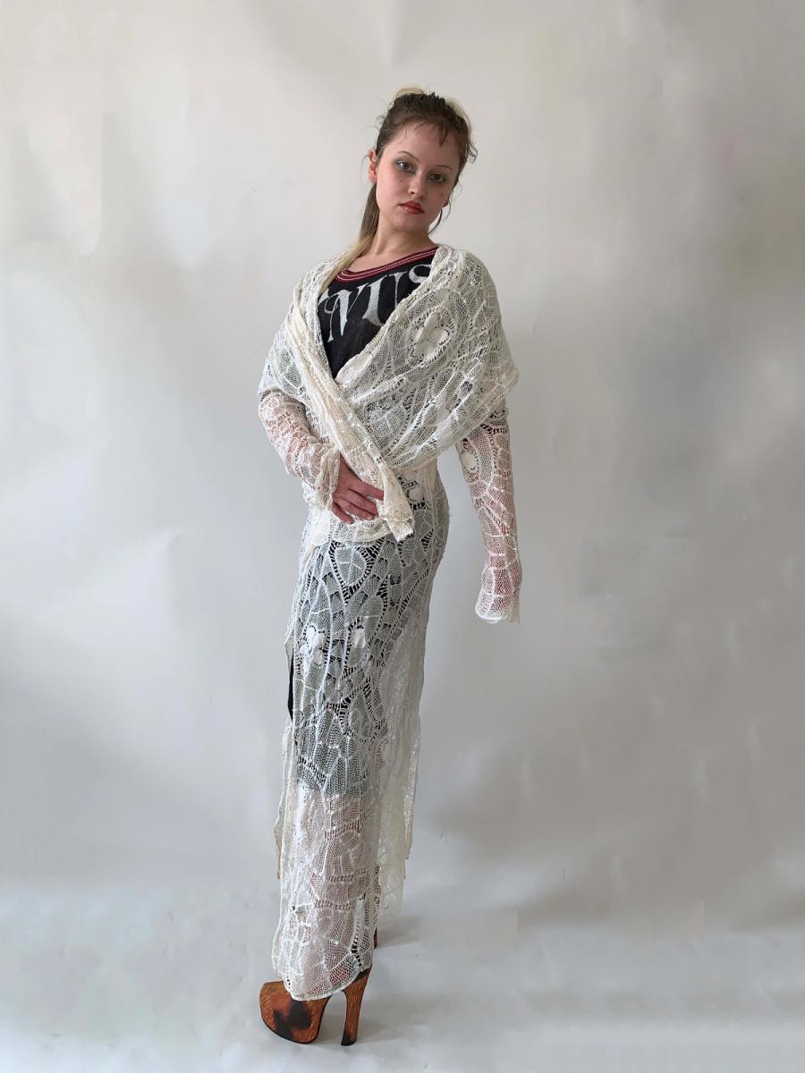 Norma Kamali 80s Tape Lace Lace Duster