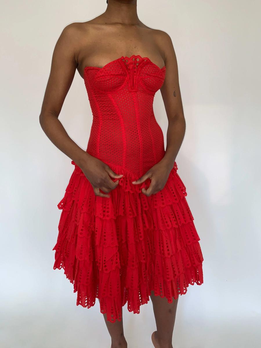 80s Chantal Thomass Red Eyelet Dress product image