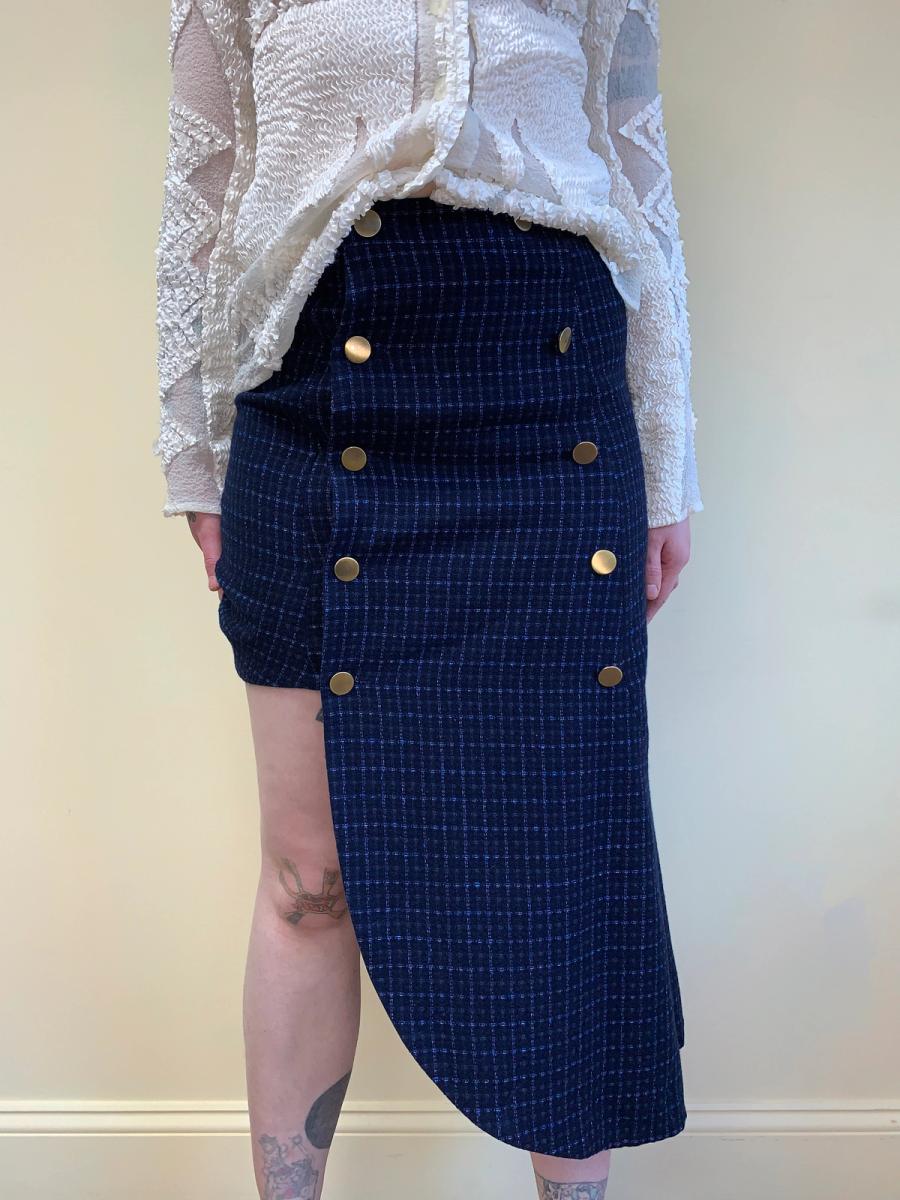 20471120 Plaid Asymmetrical Button Skirt product image