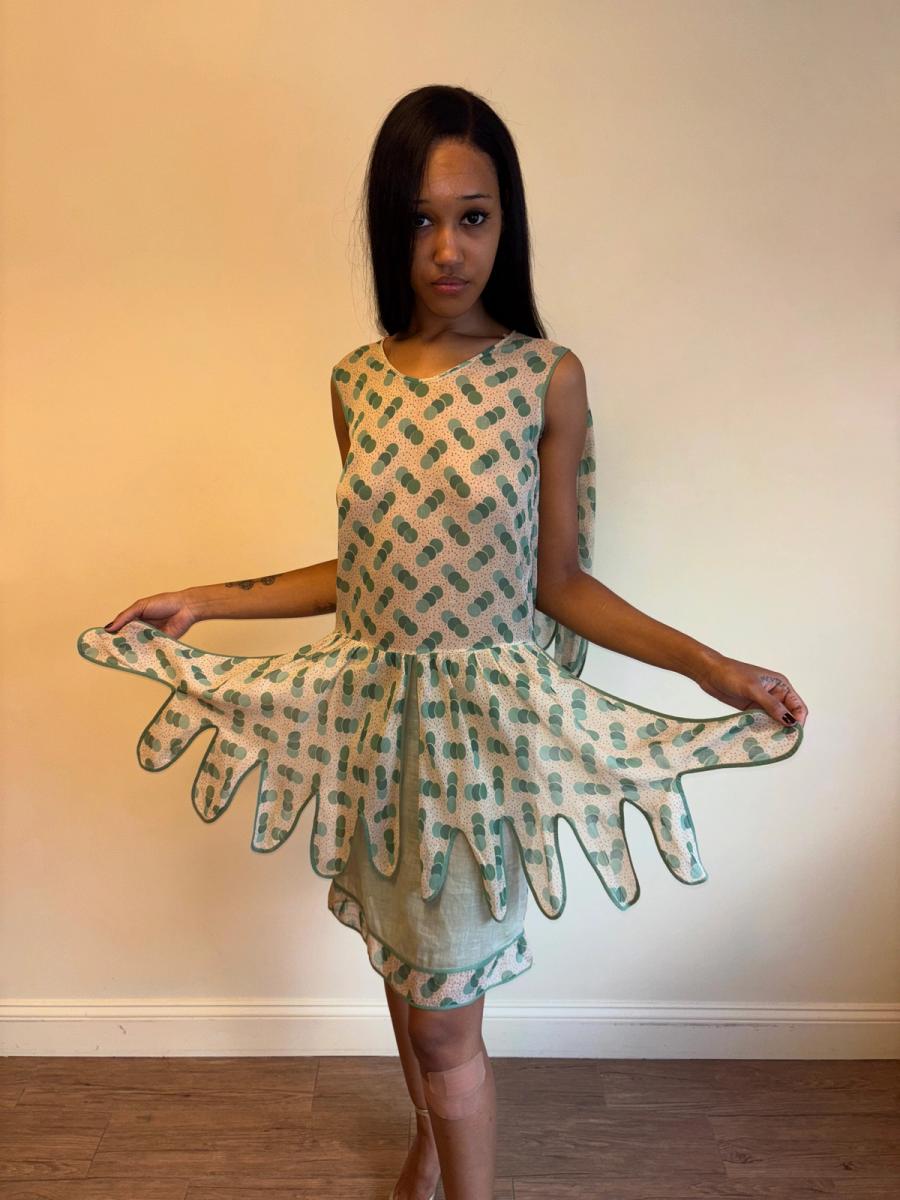 1920s Green Polka Dot Voile Day Dress product image