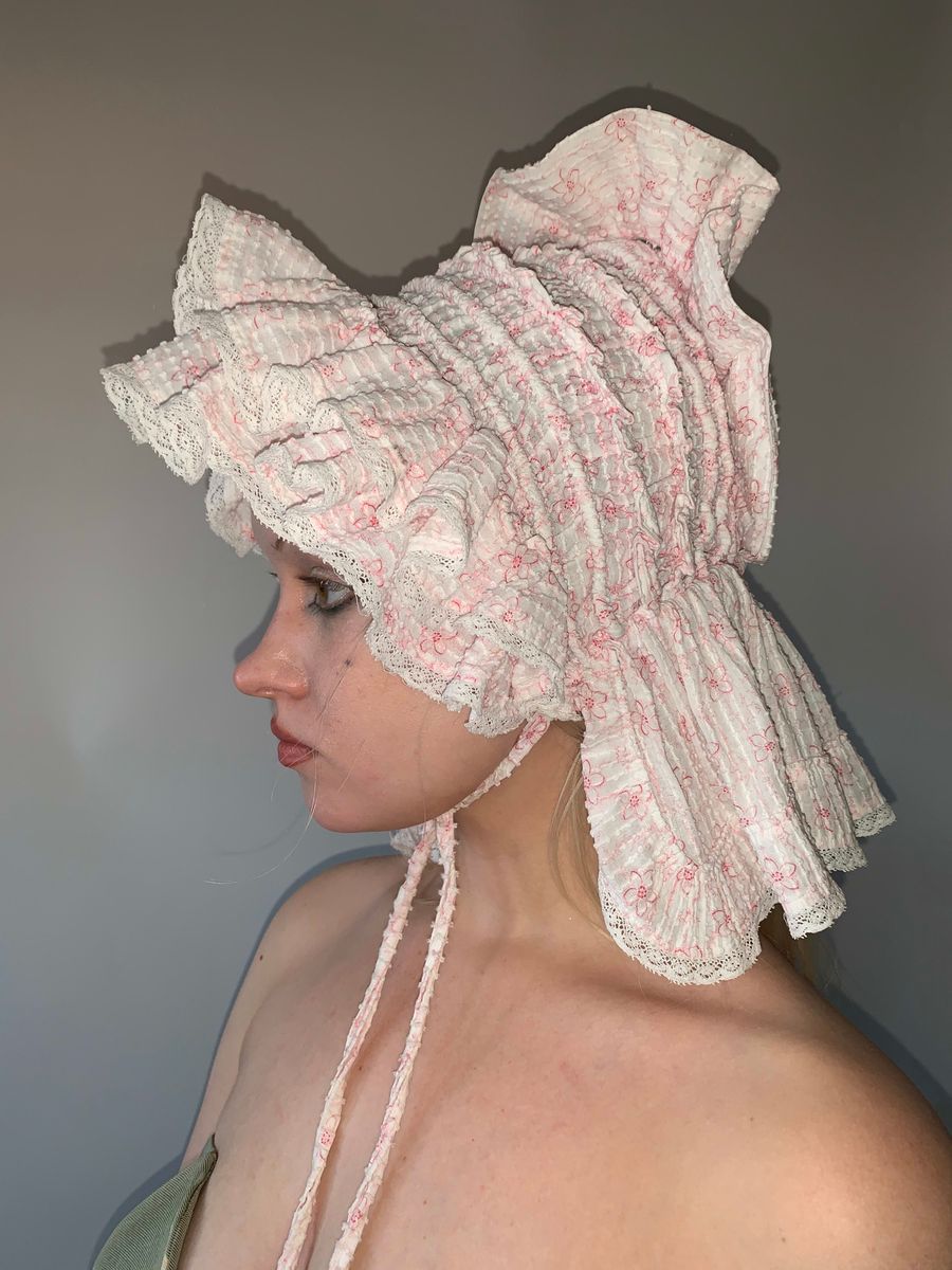 1880s Pink French Calico Bonnet product image