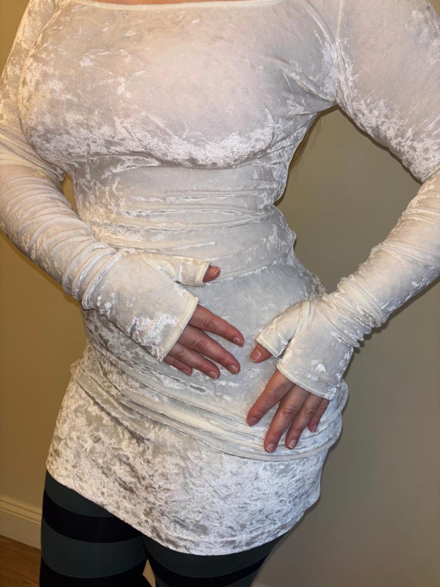 90s Norma Kamali Gloved White Velvet Dress product image