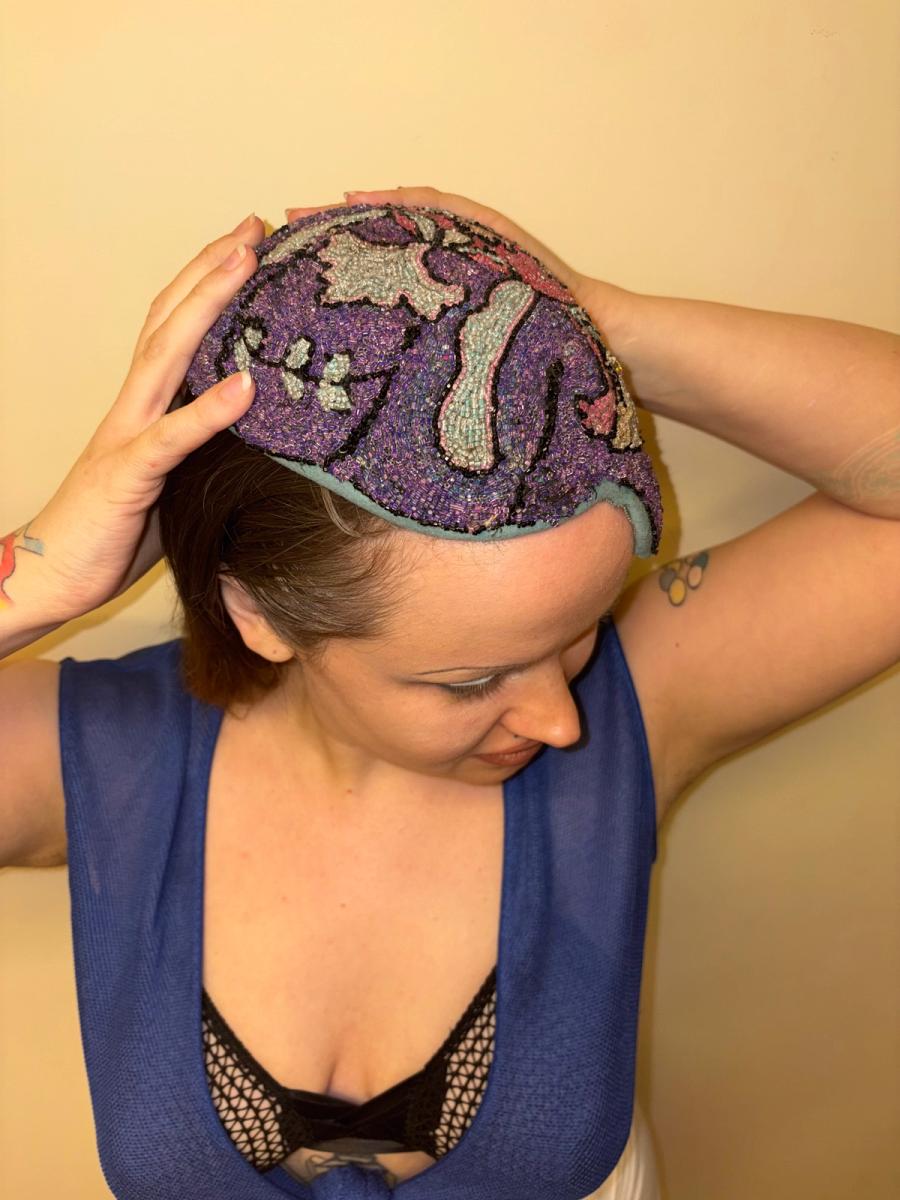 1920s Beaded Casque Helmet Hat product image
