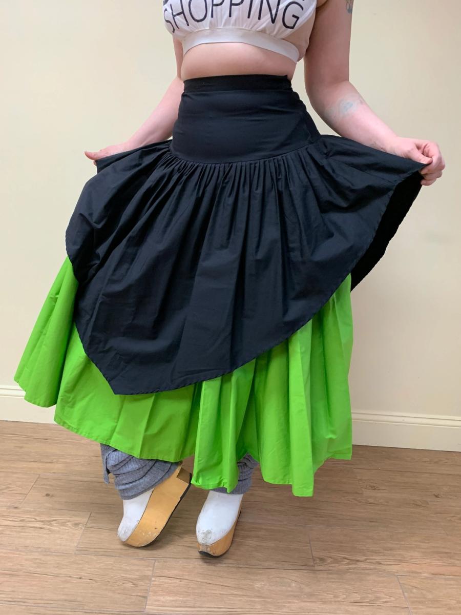 80s Norma Kamali Green and Black Voluminous Skirt product image