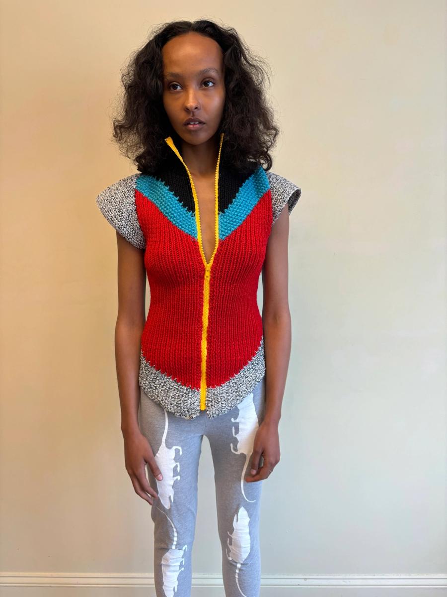 Michelle Pesetti Avant-Garde Colorblock Handknit Top 