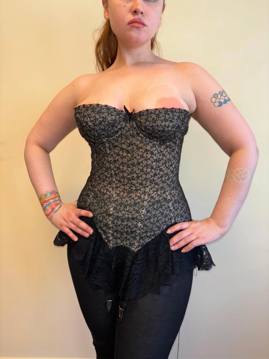 French 50s Simone Perelle Black Lace Bustier product image
