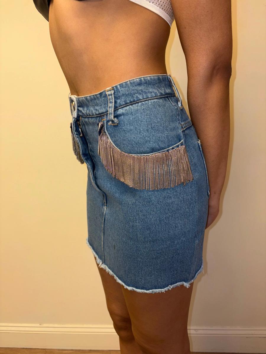 90s Katharine Hamnett Denim Skirt with Metal Fringe product image