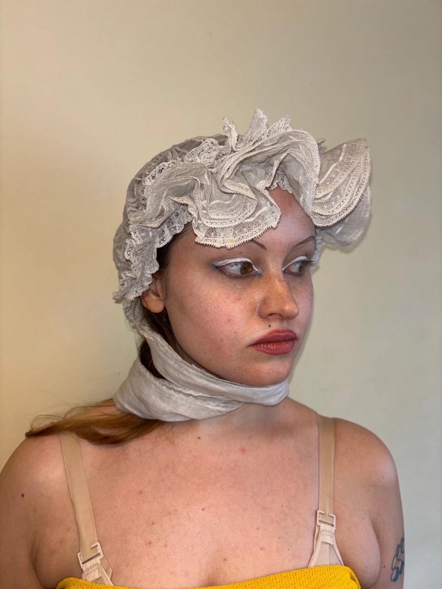 Antique French Embroidered Bonnet with Sashes product image