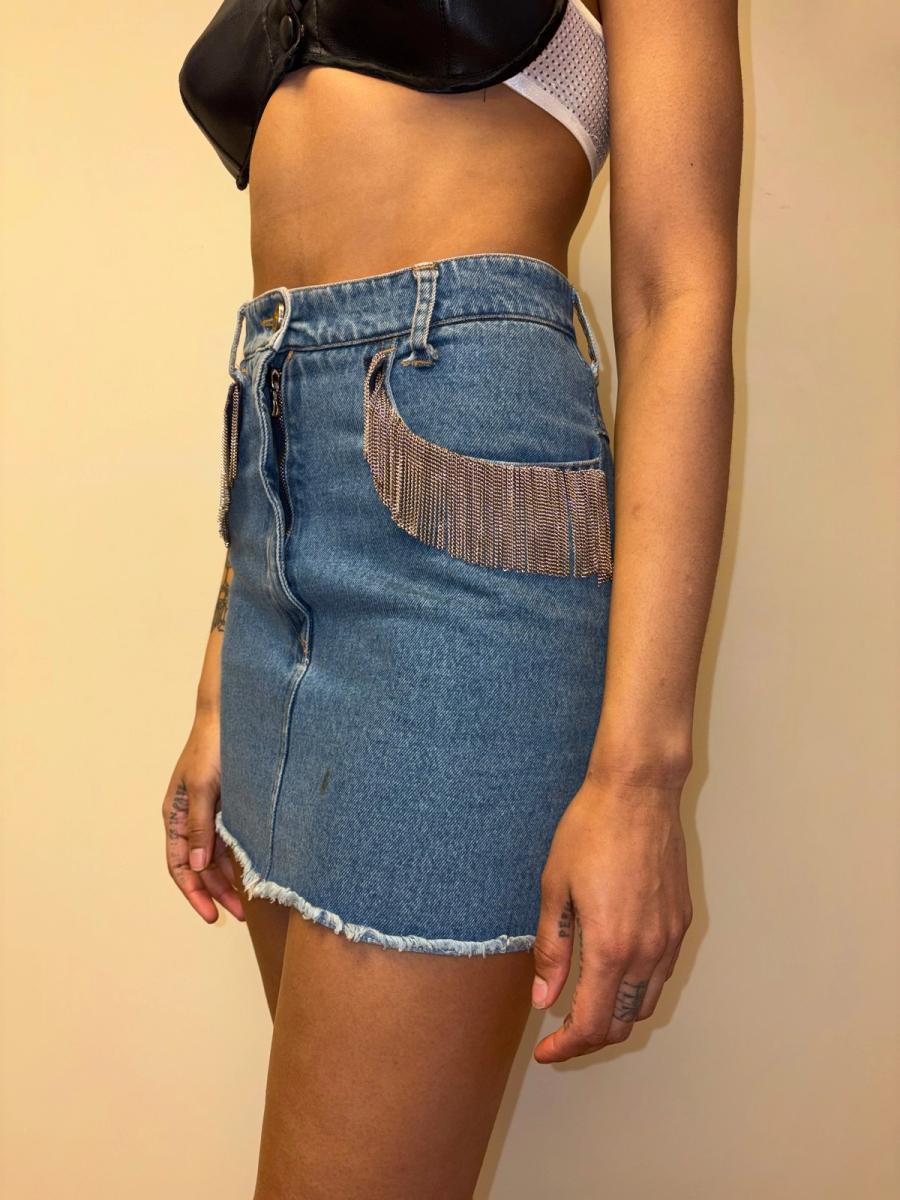 90s Katharine Hamnett Denim Skirt with Metal Fringe product image