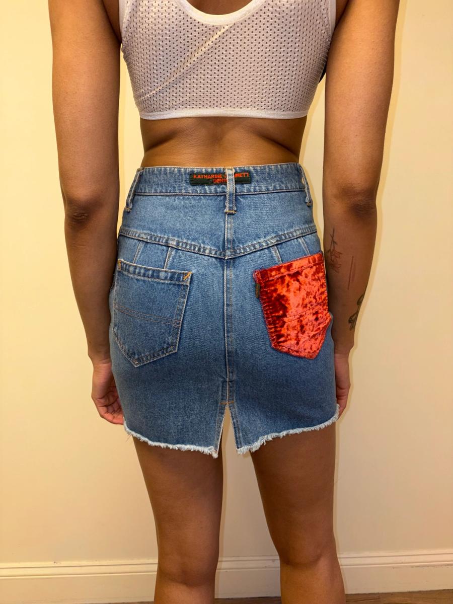 90s Katharine Hamnett Denim Skirt with Metal Fringe product image