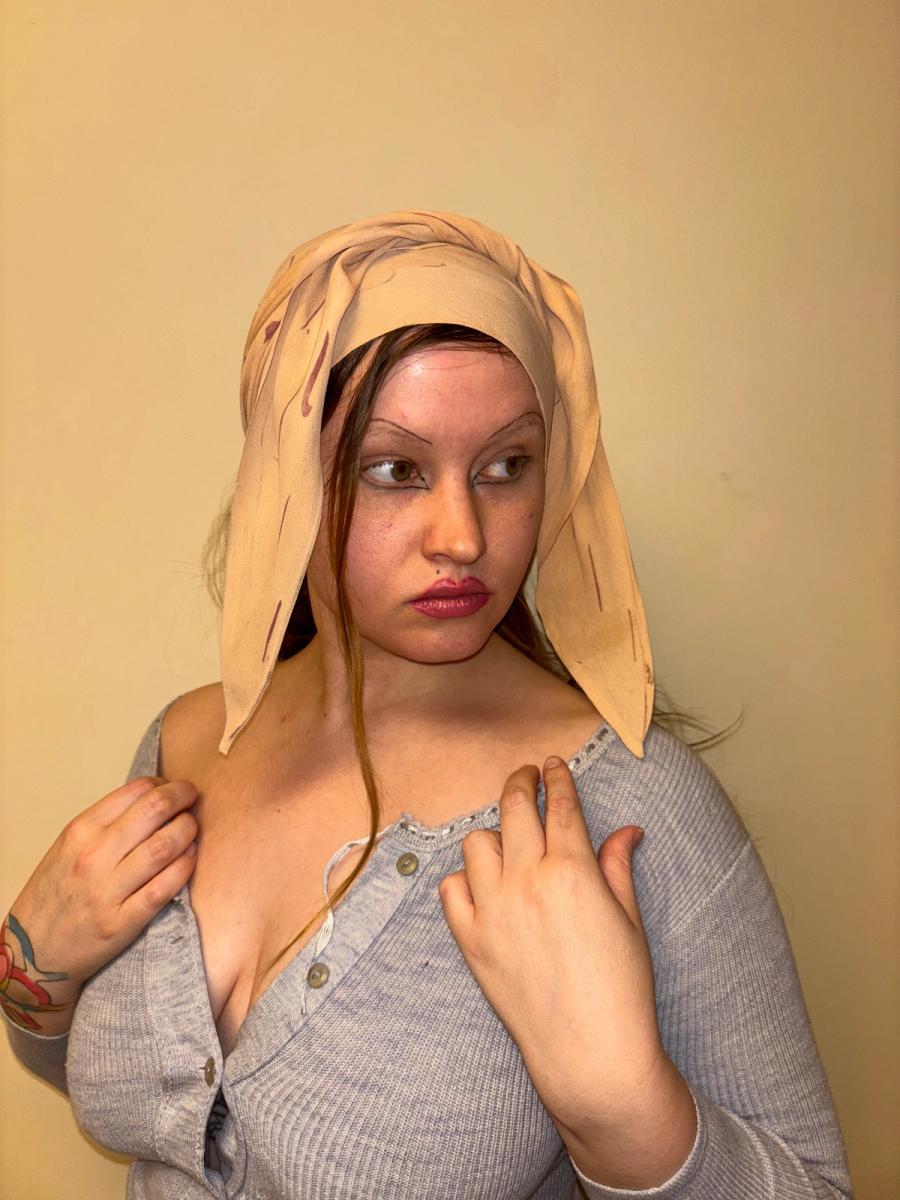 Art Deco Crepe Scarf With Abstract Florals product image