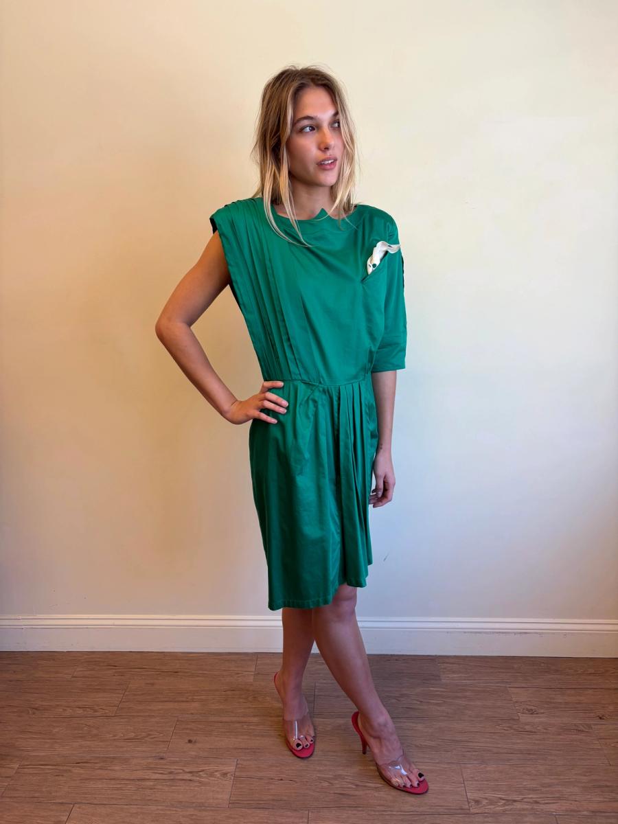1980s Thierry Mugler Emerald Asymmetrical Dress product image