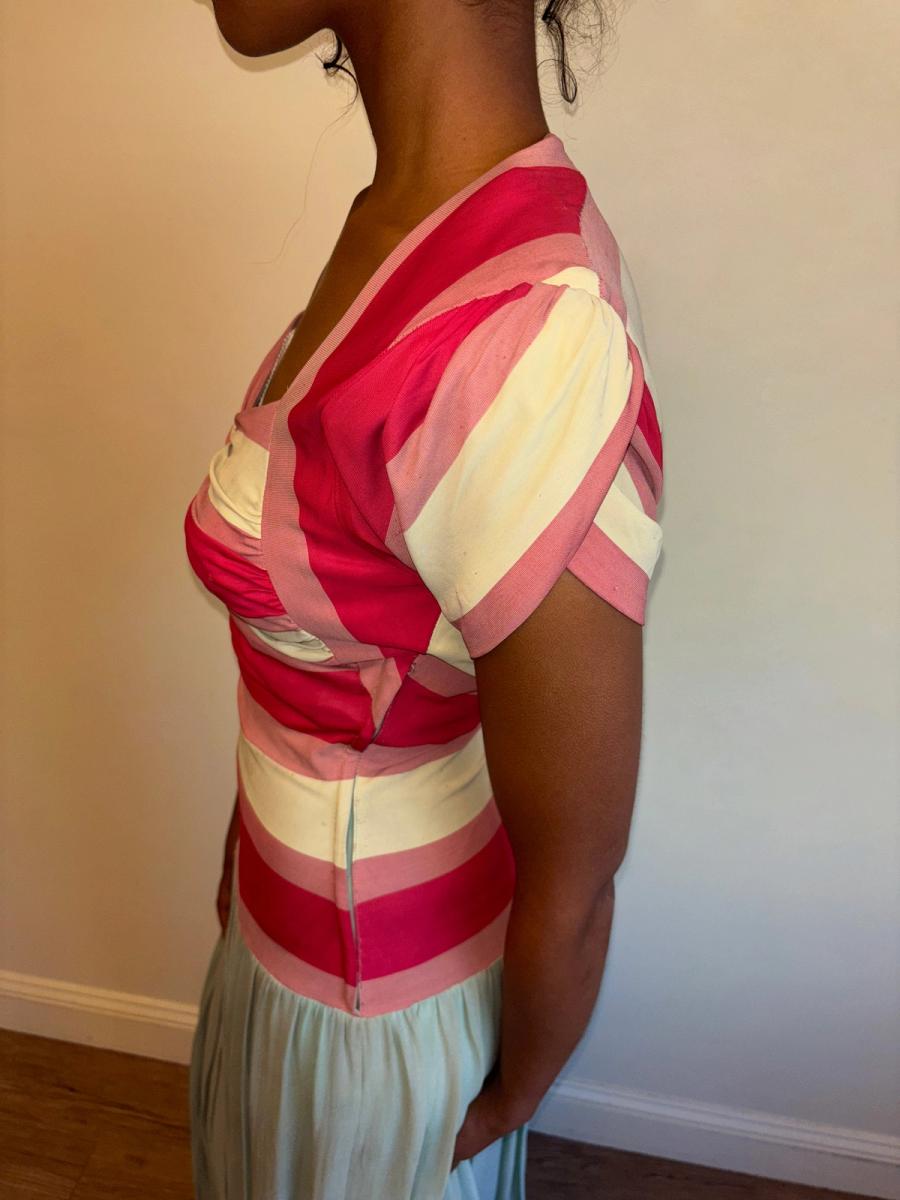 1940s Striped Knit Dress with Chiffon Skirt  product image