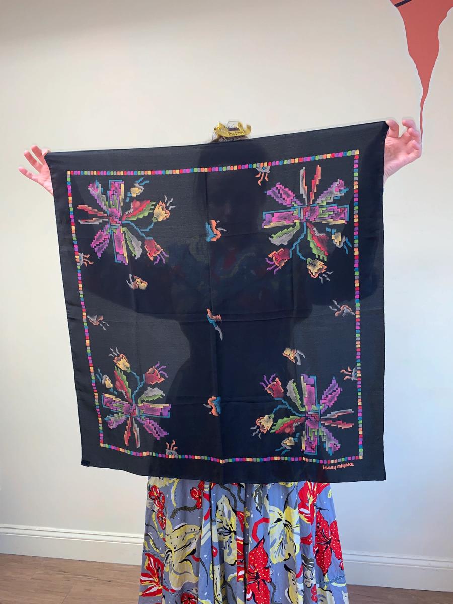 1980s Issey Miyake Pixelated Floral Silk Scarf product image