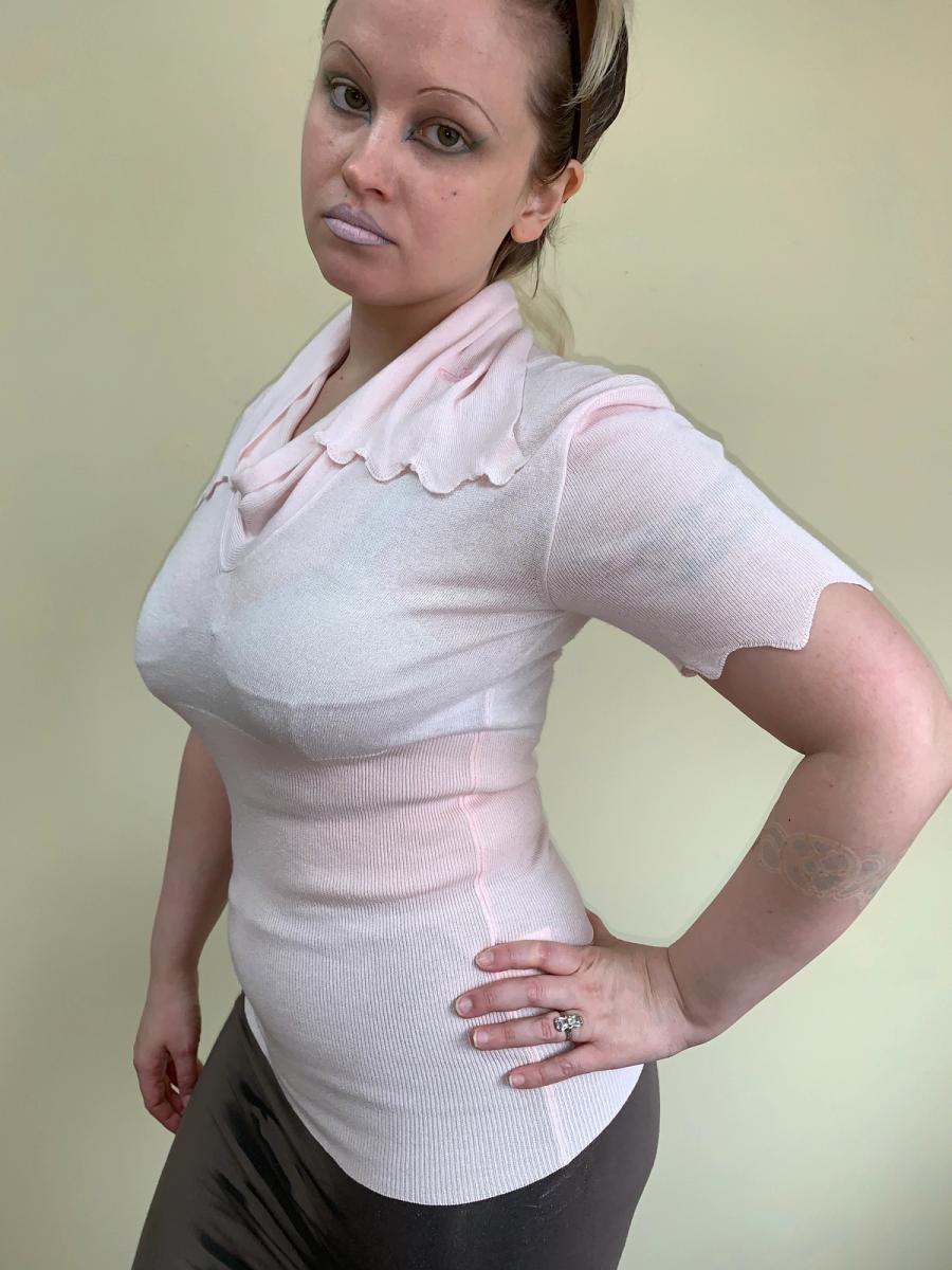 Vivienne Westwood Pale Pink Scalloped Knit Tie Top product image