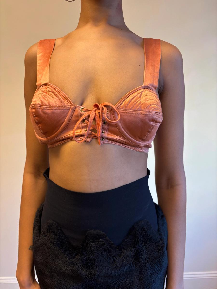 1980s Gaultier Junior Peach Satin Bullet Bra Top product image