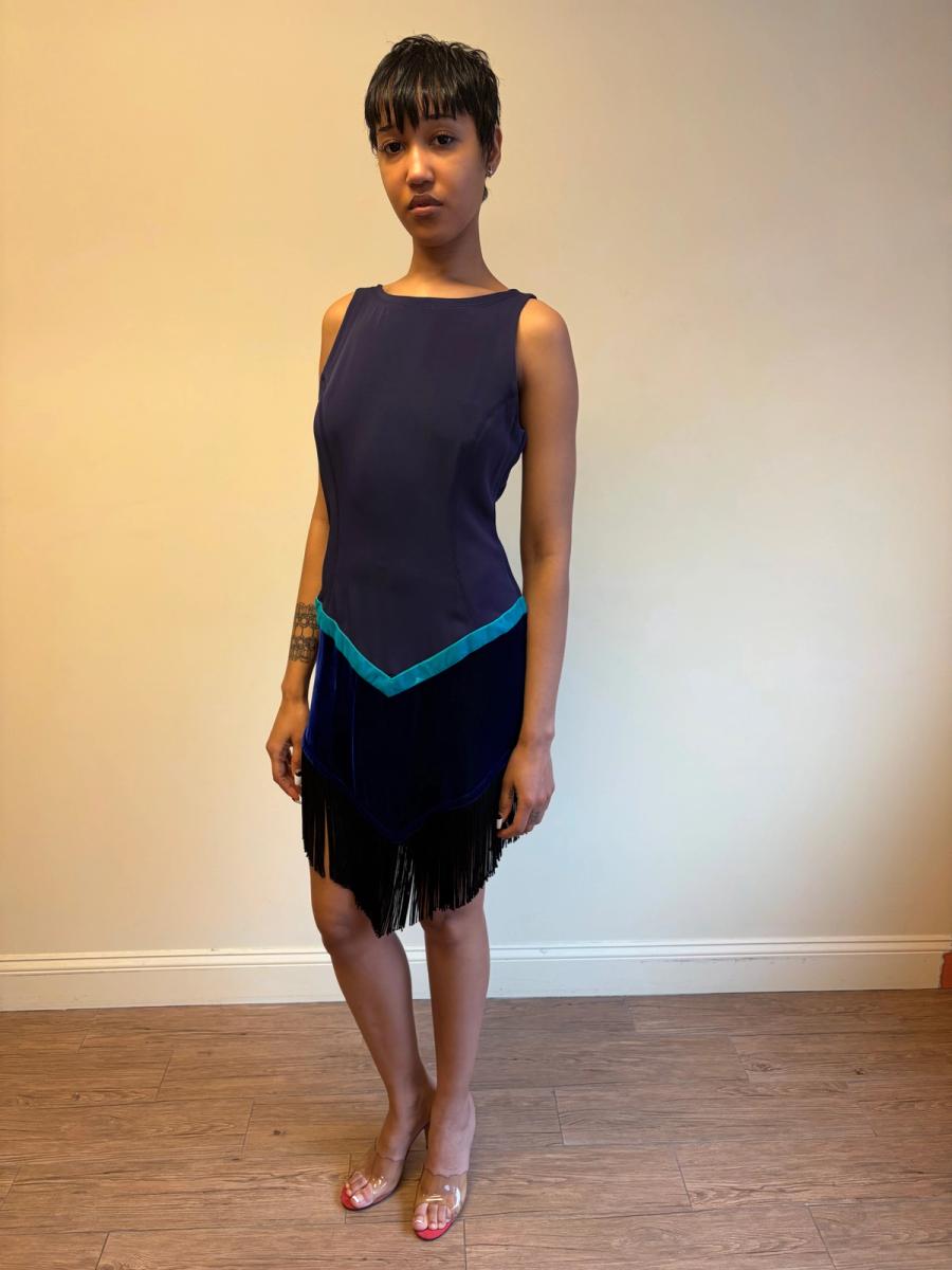 90s Ozbek Velvet and Fringe Dress product image