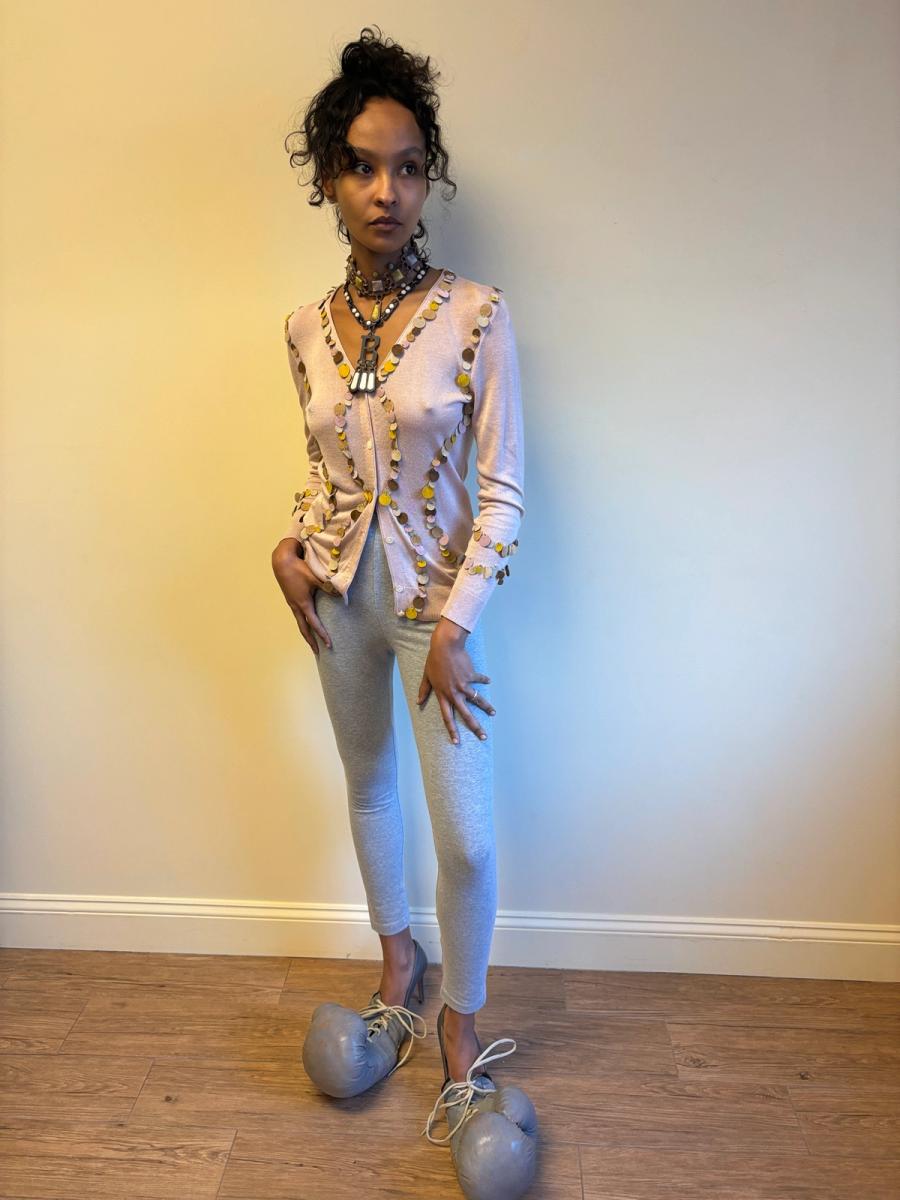 Kyoichi Fujita Silk Cardigan with Suede Pailletes product image