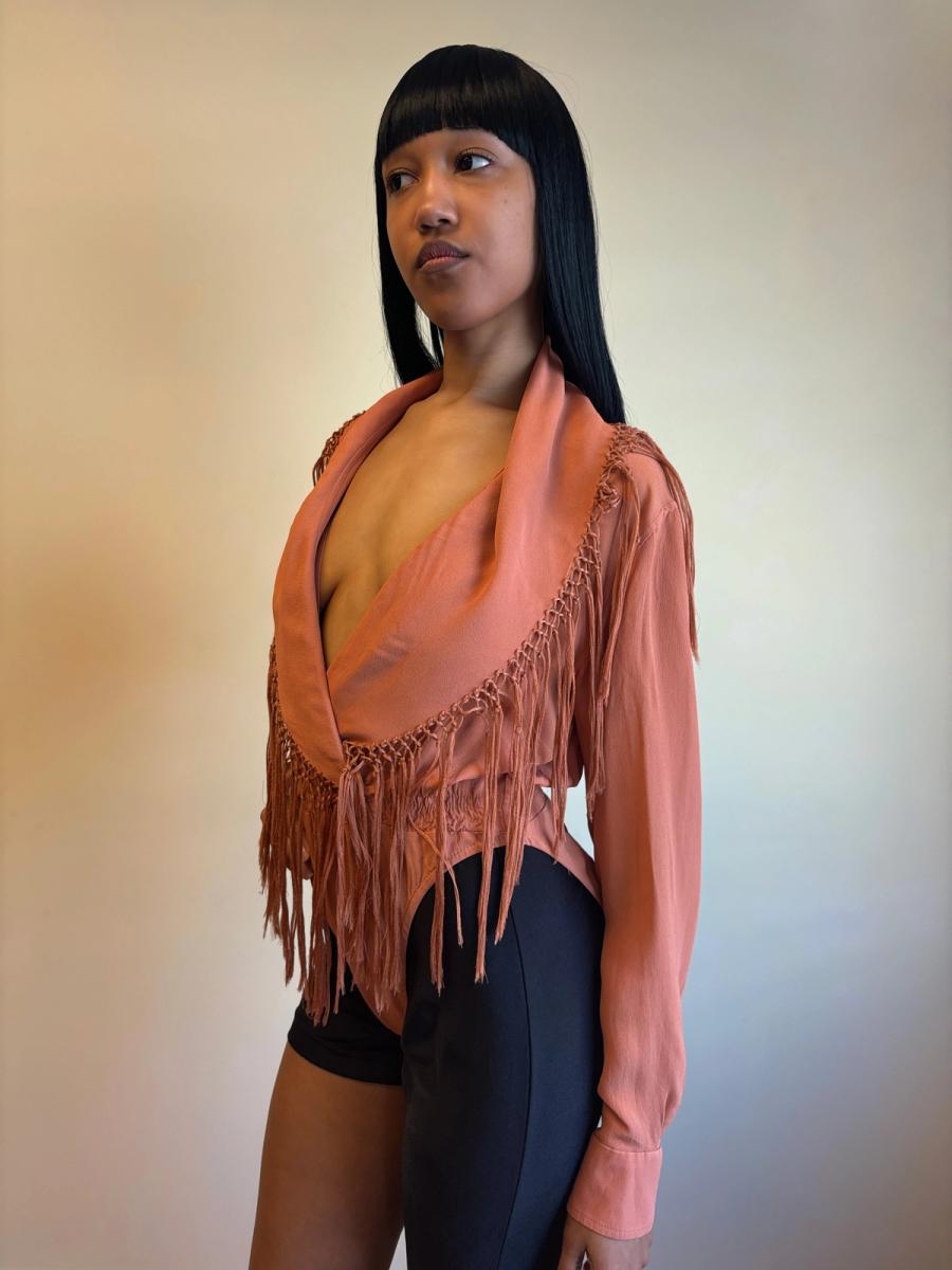 90s Jean-Paul Gaultier Burnt Orange Fringe Bodysuit product image
