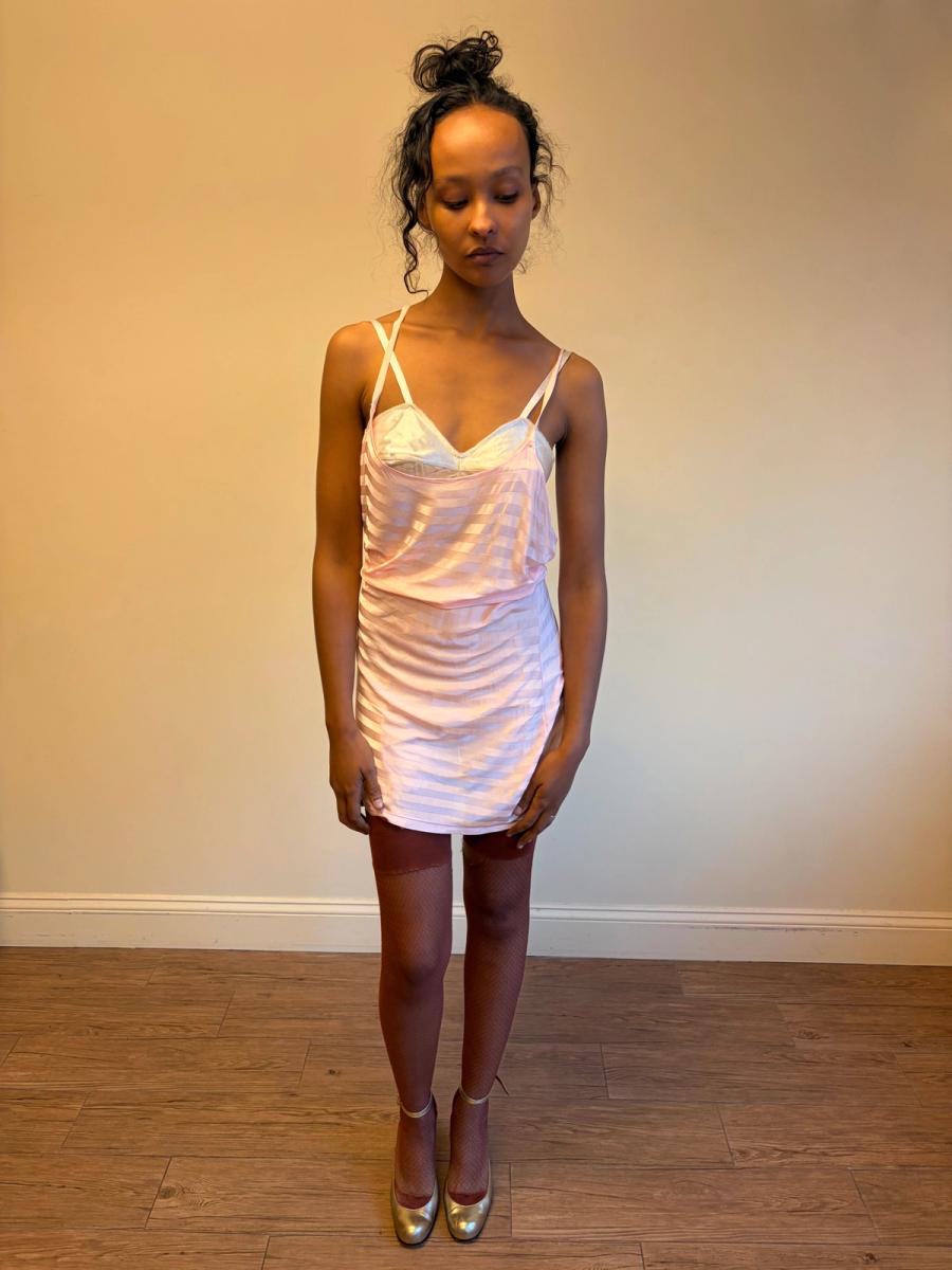 30s Striped Rayon Pink Slip Dress product image