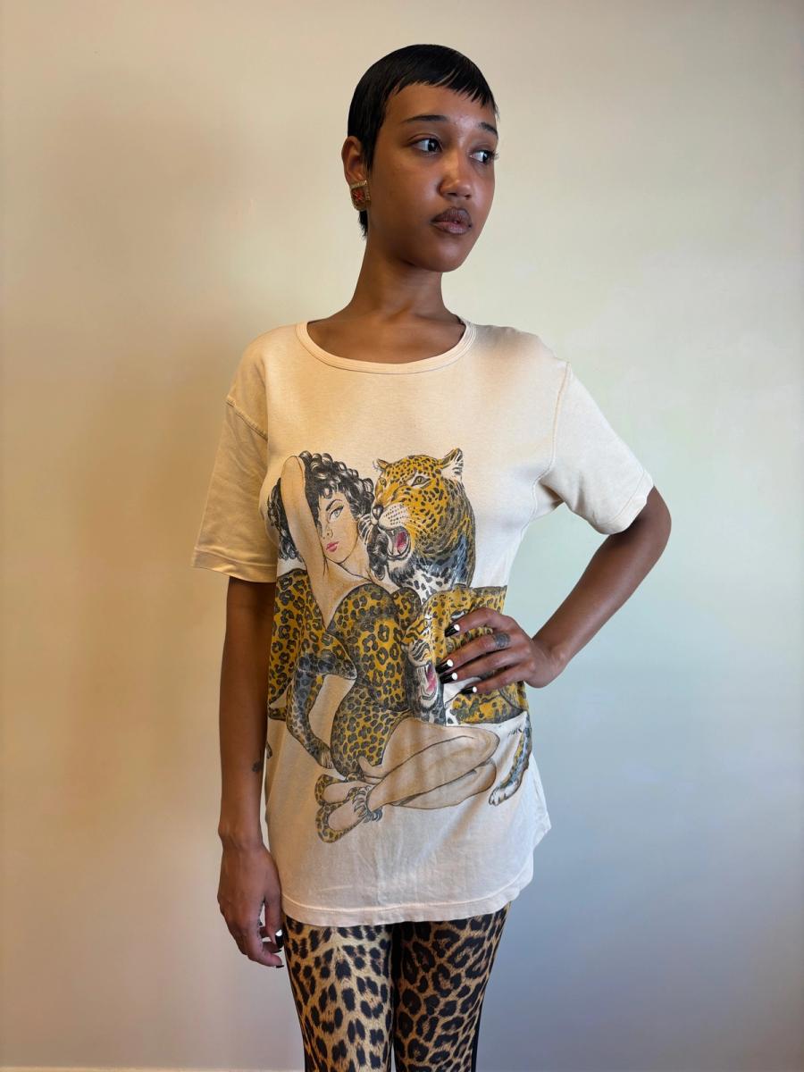 80s Krizia Big Cat and Pin-up Girl Shirt product image