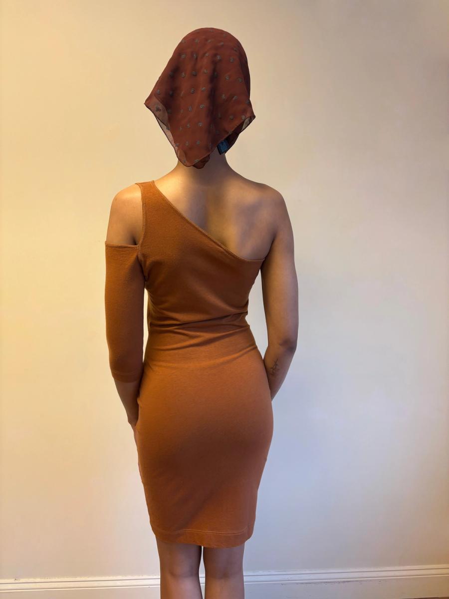80s Claude Montana Brown Cutout Dress product image