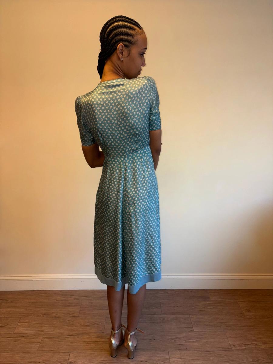 1940s Turquoise Floral Cold Rayon Dress product image