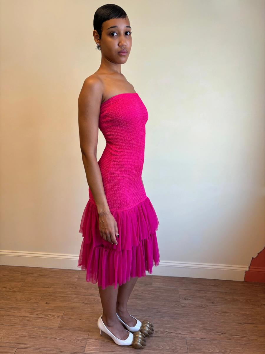 80s Yvan & Marzia Hot Pink Strapless Dress product image