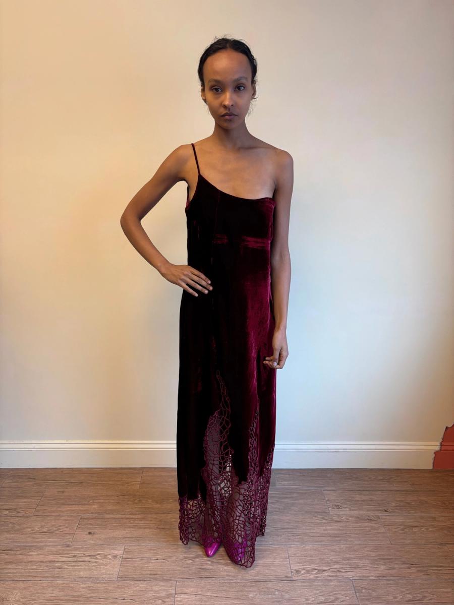 90s Laetitia Hecht Red Velvet Cobweb Gown product image