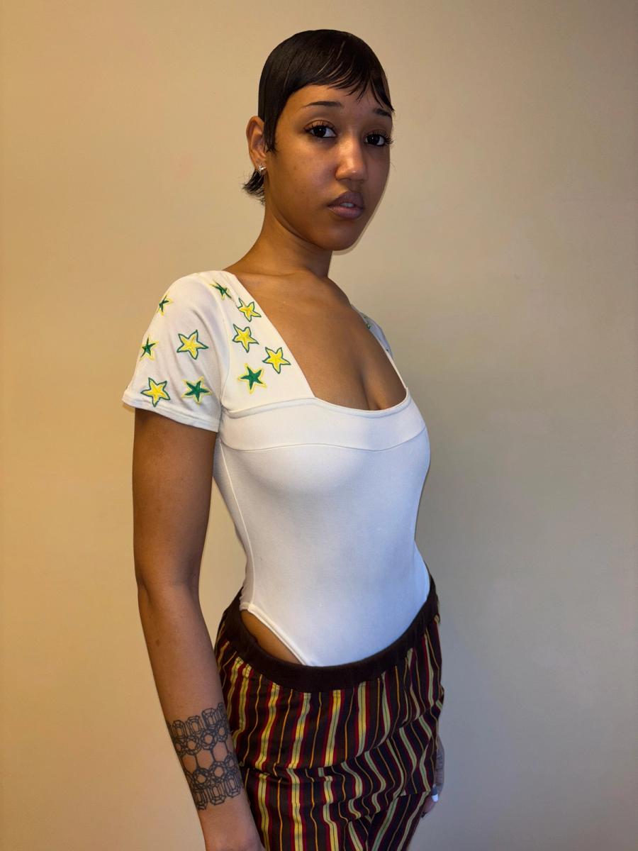 Christian Llinares Satin Leotard with Green Stars product image