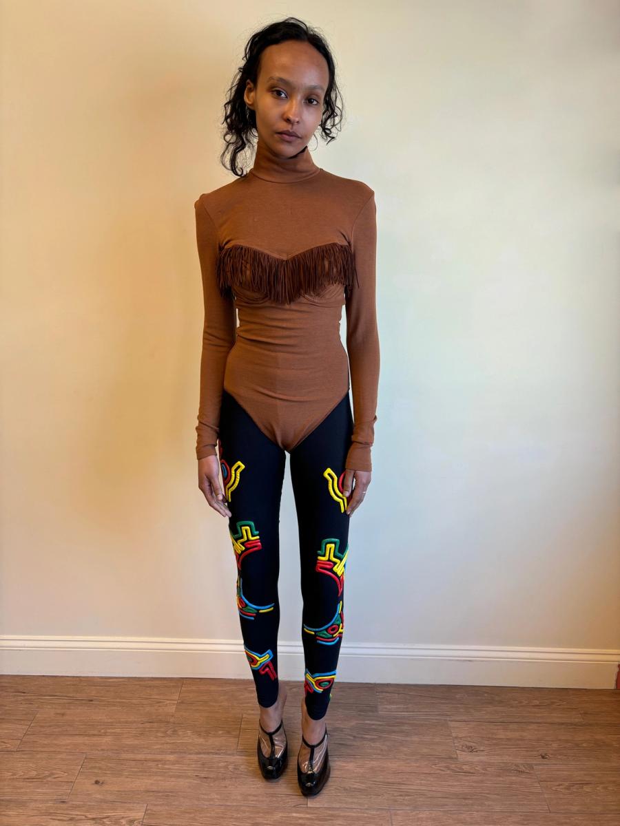 90s Chantal Thomass Brown Fringe Leotard product image