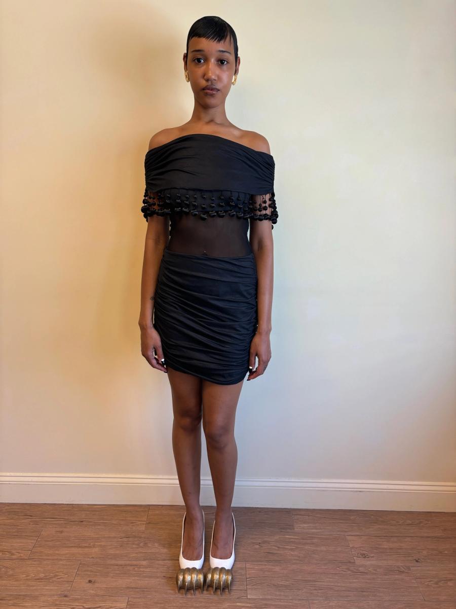 80s Victorio & Lucchino Black Bauble Cutout Dress product image