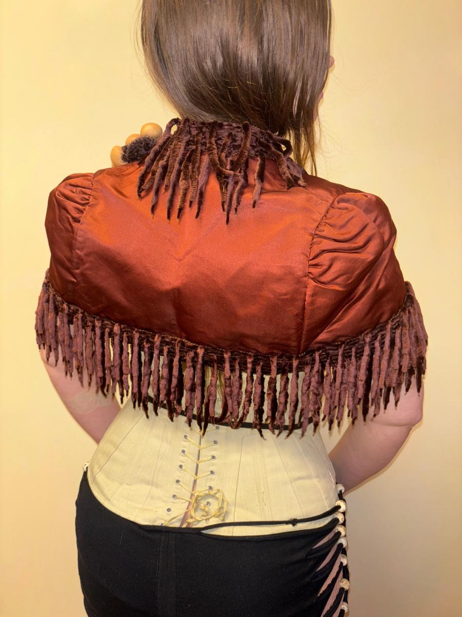 1880s Icicle Fringe Chenille Cape with Leather Flower product image