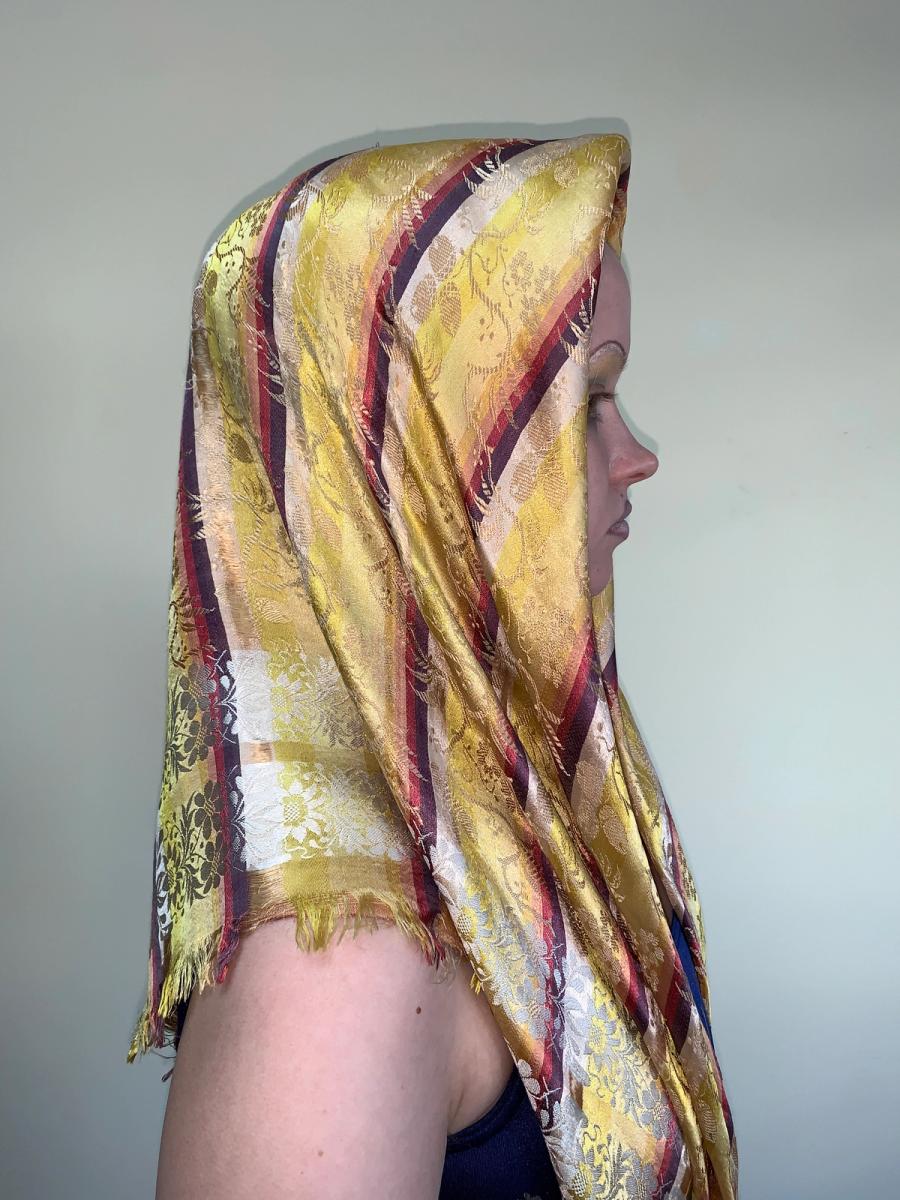 Antique French Jacquard Silk Shawl product image
