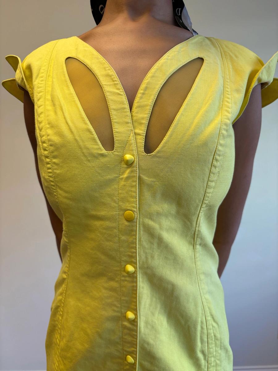 80s Thierry Mugler Yellow Cutout Dress product image