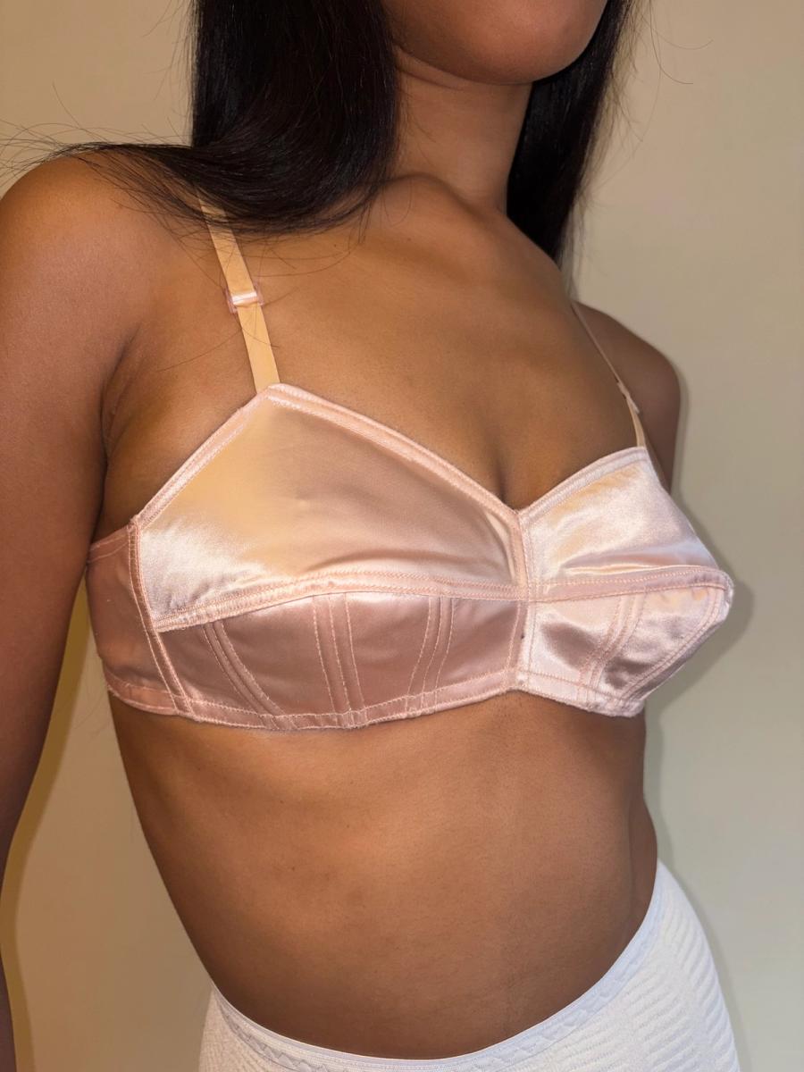 1950s French Pink Satin Bullet Bra product image