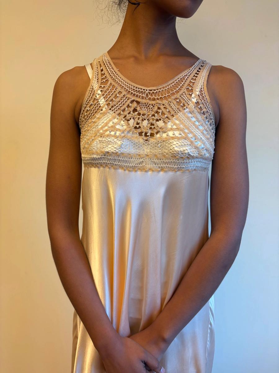30s or 40s Unusual Tape Lace Empire Gown product image