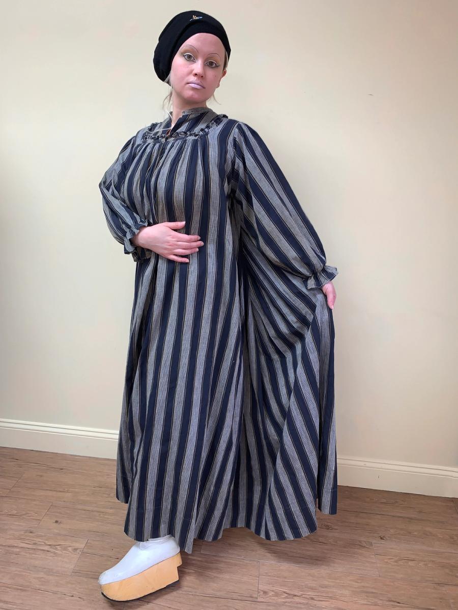 Antique Victorian Striped Wrapper Gown