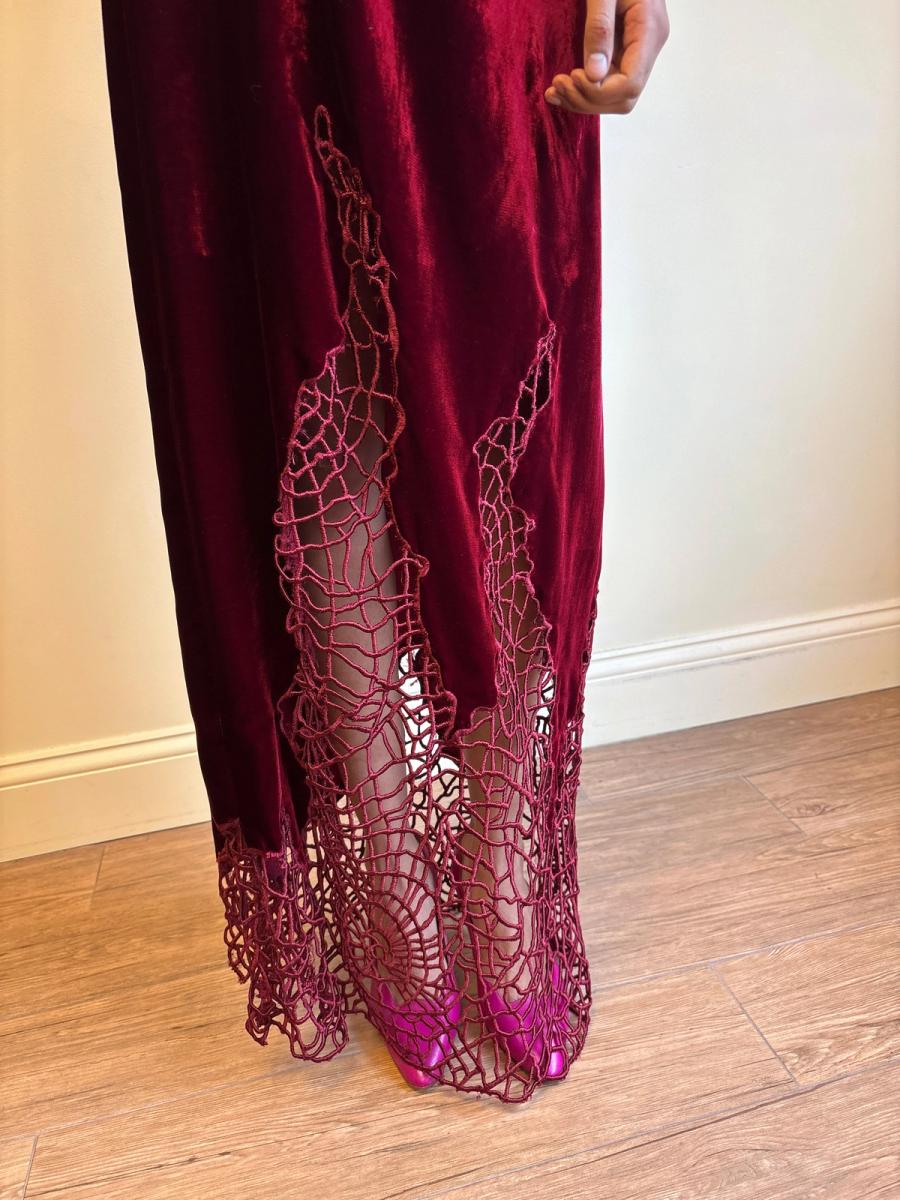 90s Laetitia Hecht Red Velvet Cobweb Gown product image