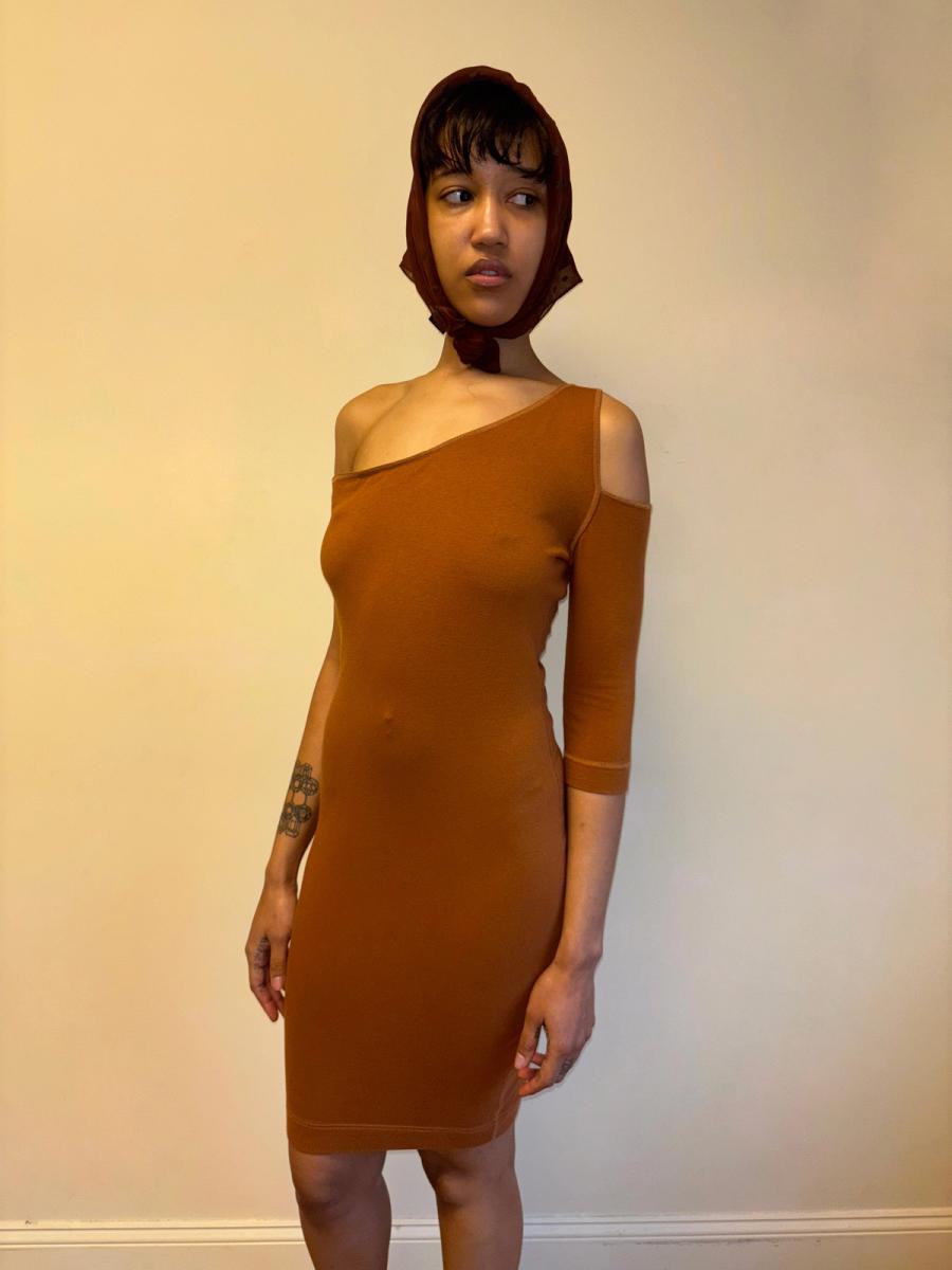 80s Claude Montana Brown Cutout Dress product image