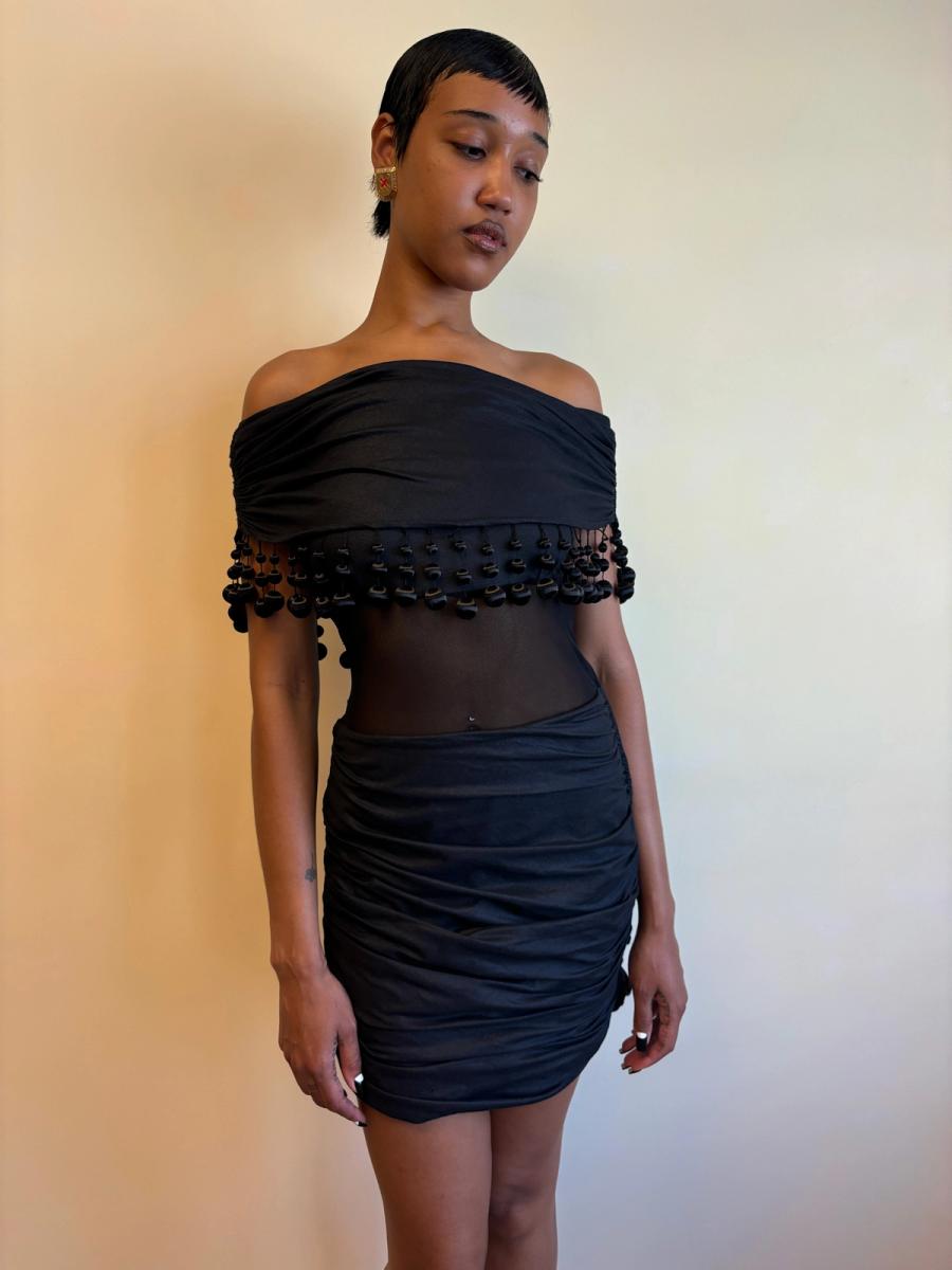 80s Victorio & Lucchino Black Bauble Cutout Dress product image