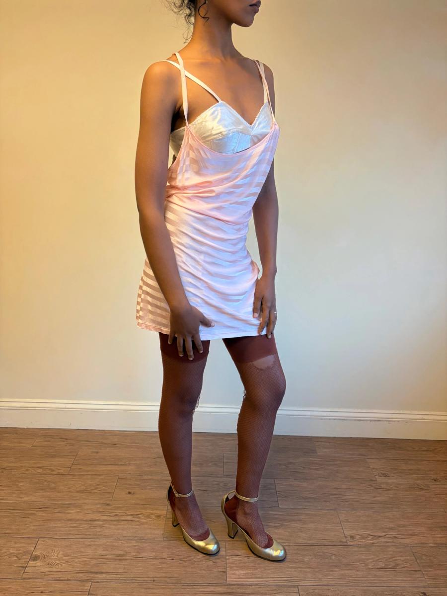 30s Striped Rayon Pink Slip Dress product image