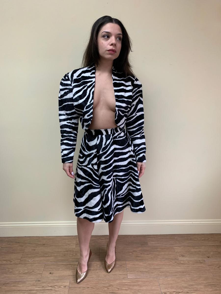 80s Norma Kamali Faux Fur Zebra Skirt product image