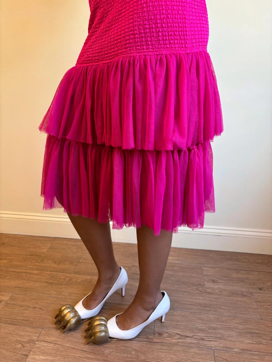 80s Yvan & Marzia Hot Pink Strapless Dress product image