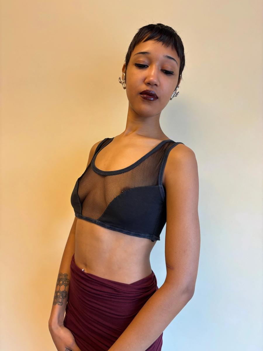 80s Junior Gaultier Mesh Cutout Crop Top product image
