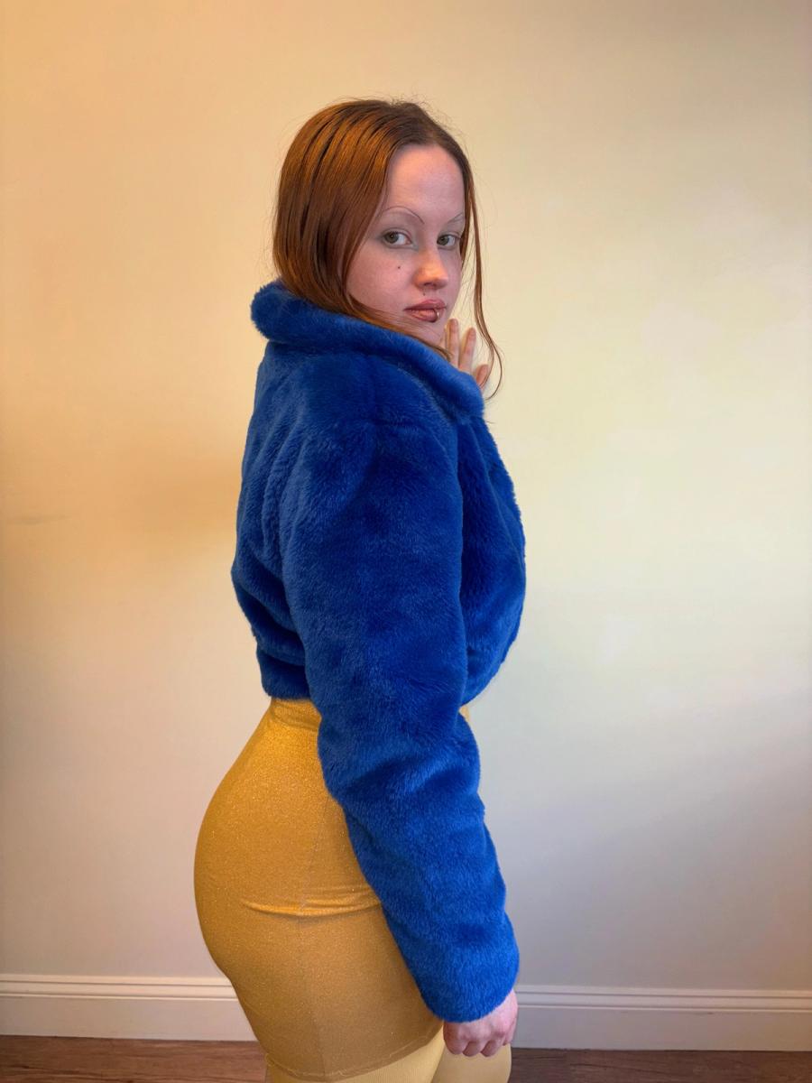 Vintage Norma Kamali Electric Blue Faux Fur Coat product image