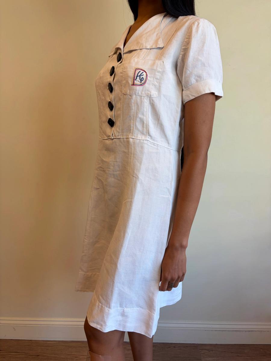 1940 French "Restriction Era" Linen Monogram Dress  product image