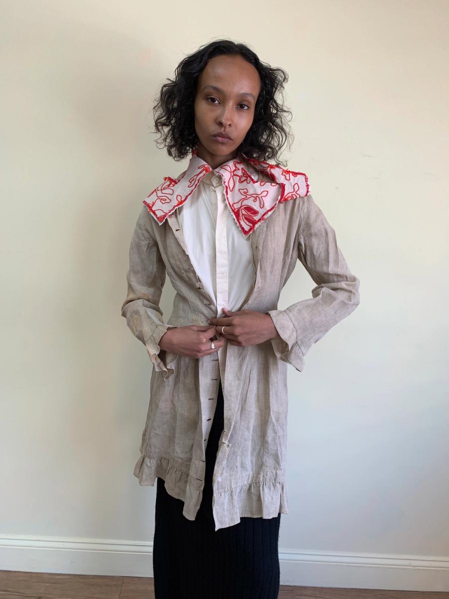 1880s Linen Jacket with Repairs 